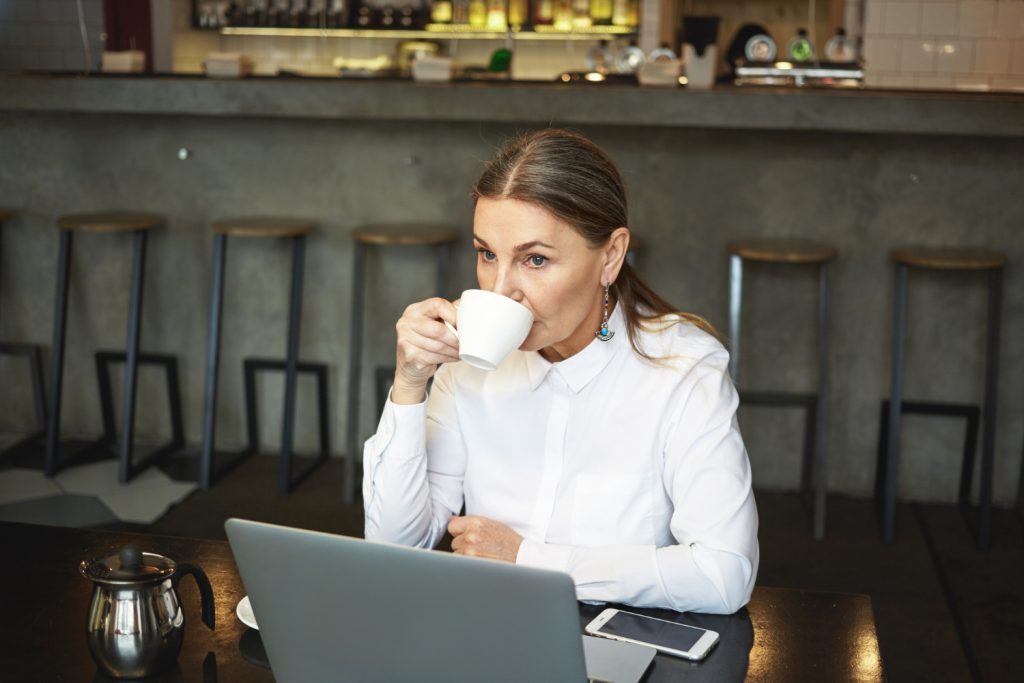 Drinking coffee at work